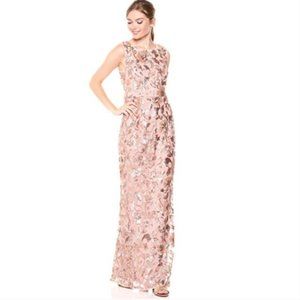 Adrianna Papell Rose Gold Sequin Floral Maxi Dress